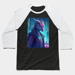 Cyberpunk Dragon Cityscape Baseball T-Shirt